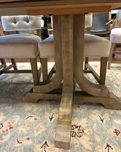 Load image into Gallery viewer, Double Pedestal Dining Table in Seadrift Finish with One 18" Leaf & 8 Tufted Back Side Chairs from Pottery Barn