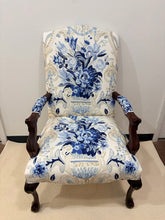 Load image into Gallery viewer, Mahogany English Manor Arm Chair with Schumacher Fabric (Aylesbury Vase Delft) from Parker Southern