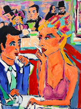 Load image into Gallery viewer, Original Expressionist Painting of Couple Dining by Ron Rubin, signed- Painted on Board/Unframed