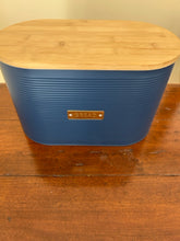 Load image into Gallery viewer, NEW Navy Blue Metal Bread Bin with Wood Lid from Typhoon