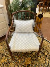 Load image into Gallery viewer, Vintage Bamboo-Style Armchair with Upholstered Seat and Tassled Pillow