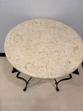 Load image into Gallery viewer, Faux Granite Top Occasional Table with Black Iron Base, Ram Head Detailing