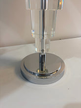 Load image into Gallery viewer, Pair of Stacked Geometric Lucite Table Lamps with Chrome Base