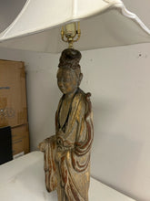 Load image into Gallery viewer, Chinese Gold Gilt Figural Lamp with Carved Finial