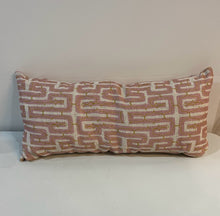 Load image into Gallery viewer, Down Filled Lumbar Pillow in Maze, Pink & Gold Fabric from Clay McLaurin Studio