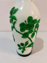 Load image into Gallery viewer, Vintage Peking Vase, White Base Glass & Carved Green Overlay