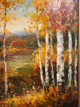 Load image into Gallery viewer, Large Framed Oil Painting of Autumn Scene, Birch Trees, signed