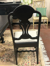 Load image into Gallery viewer, Black Painted Dining Room Table, 4 Upholstered Side Chairs & Two Wood Framed Head Chairs with Three 11" Leaves