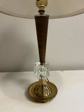 Load image into Gallery viewer, Pair of MCM Teak, Brass & Crystal Table Lamps