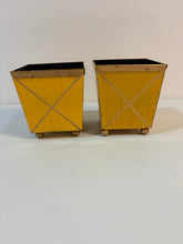 Load image into Gallery viewer, Pair of Yellow Square Planters on Gold Ball Feet