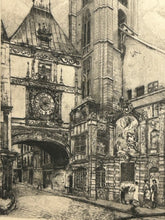 Load image into Gallery viewer, Framed Copper Engraving "La Tour la Grosse Horloge a Rouen," stamped