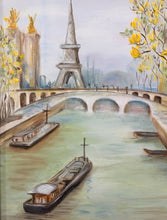 Load image into Gallery viewer, Vintage Original Acrylic of the Eiffel Tower along the River Seine, signed