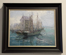 Load image into Gallery viewer, Mid-Century Impressionist Oil Painting of Boats in a Harbor, signed