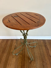 Load image into Gallery viewer, Wood Plank Top Side Table with Green Twisted Iron Base
