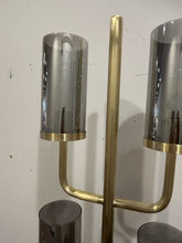 Load image into Gallery viewer, Gold Floor Lamp with 6 Smoke Glass Hurricanes from Mitchell Gold + Bob Williams