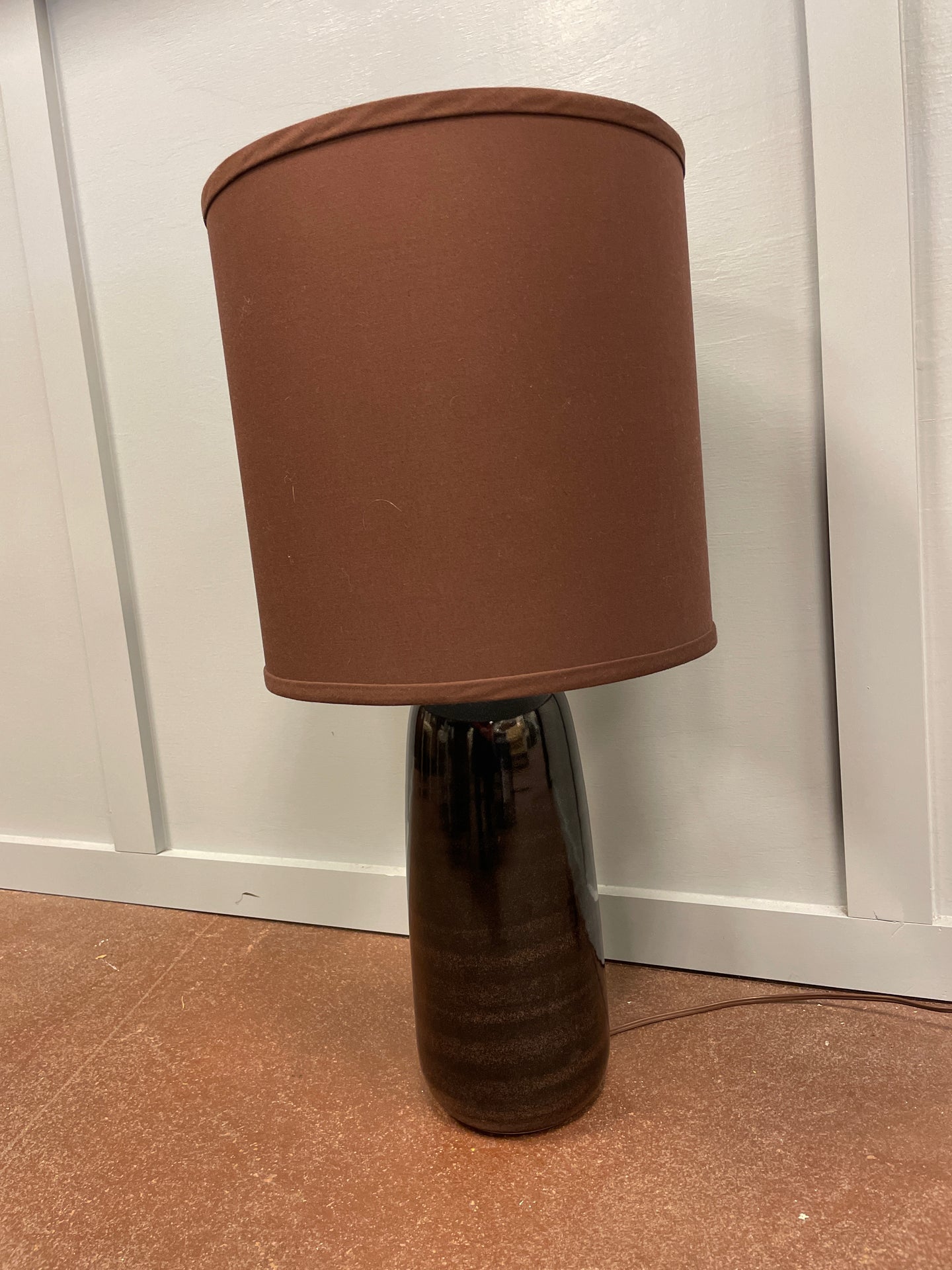 Black Glass Lamp with  Brown Shade