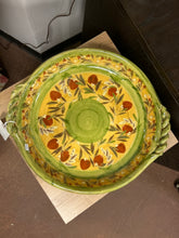 Load image into Gallery viewer, Yellow, Cream and Orange Round French Ceramic Tray with Twisted Handles
