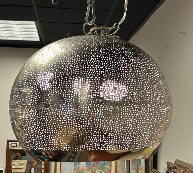 Polished Nickel Pierced Sphere Pendant Light Fixture from Regina Andrew