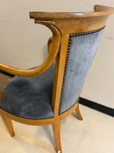 Load image into Gallery viewer, Pair of Vintage Biedermeier Style Maple Arm Chairs with Blue Upholstery
