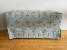 Load image into Gallery viewer, Custom Upholstered Sea Foam Green Bench on Wheels
