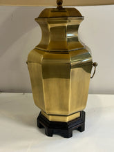 Load image into Gallery viewer, Vintage Wildwood-Style Brass Hexagonal Lamp with Ring Handles on Wood Base
