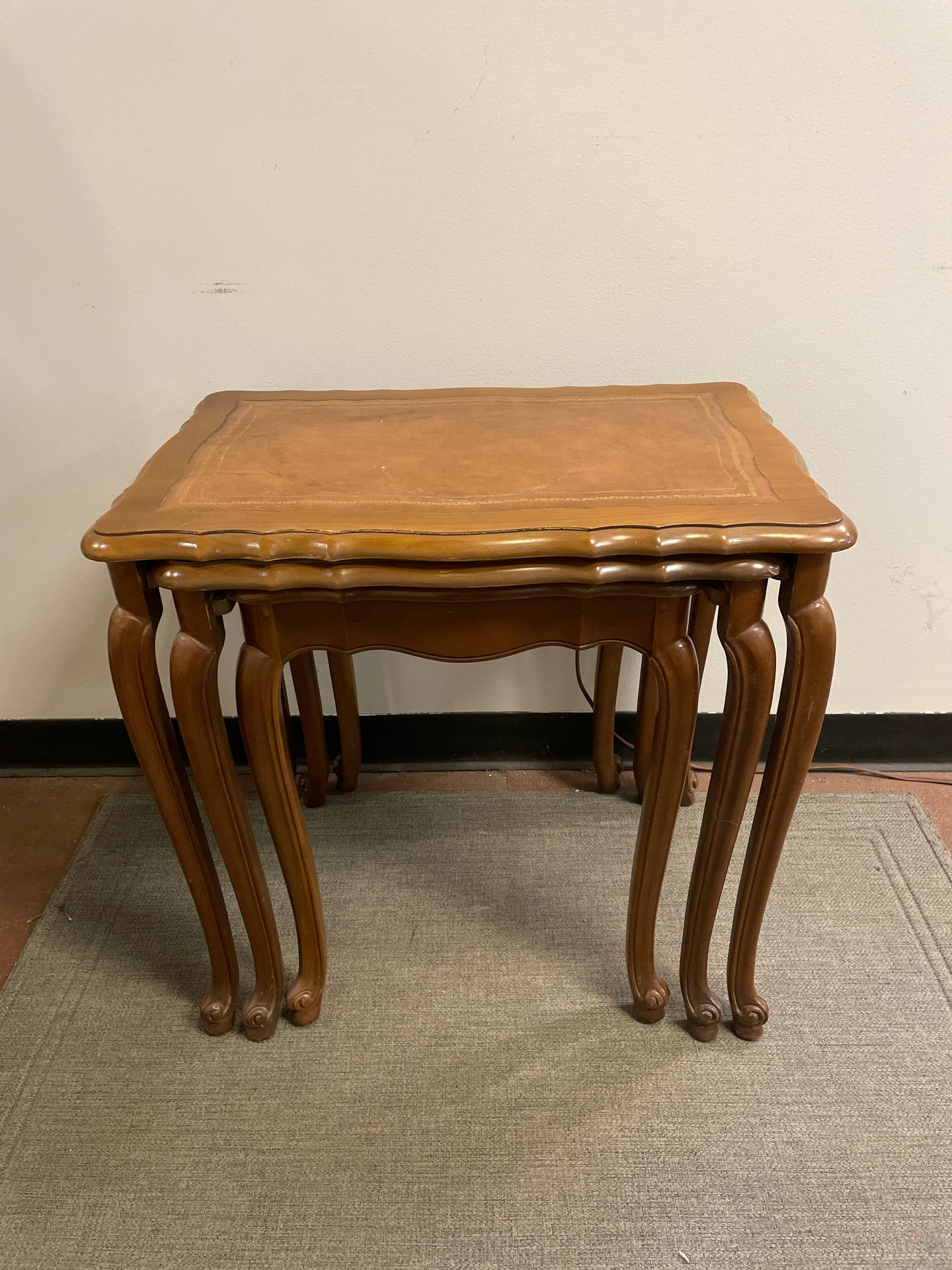 Vintage Walnut Nesting Tables with Leather Top