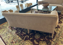 Load image into Gallery viewer, Beige Upholstered Bench Style Loveseat with Suede Covered Legs
