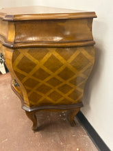 Load image into Gallery viewer, Petite Vintage Italian Bombe Two Drawer Parquet Top Chest of Drawers
