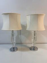 Load image into Gallery viewer, Pair of Stacked Geometric Lucite Table Lamps with Chrome Base

