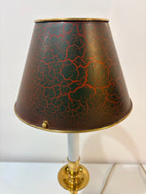 Load image into Gallery viewer, Pair of Brass Candlestick Buffet Lamps with  Painted Brass Shades
