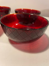 Load image into Gallery viewer, Four Ruby Red Glass Bowls with  Diamond Pattern from Cristal D&#39;Argues
