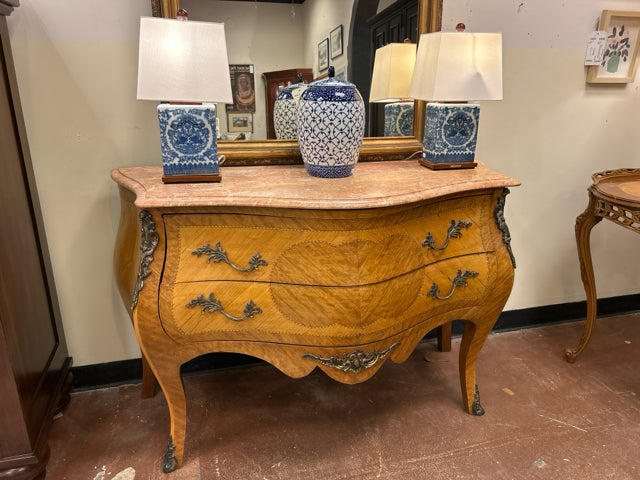 French Louis XV Style 2 Drawer Chest with Marble Top