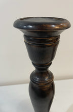 Load image into Gallery viewer, Pair of Dark Expresso Brown Wood Candleholders
