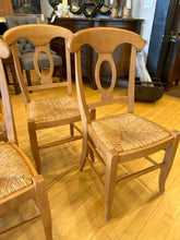 Load image into Gallery viewer, Set of Six Pine Dining Chairs with Rush Seats from Pottery Barn
