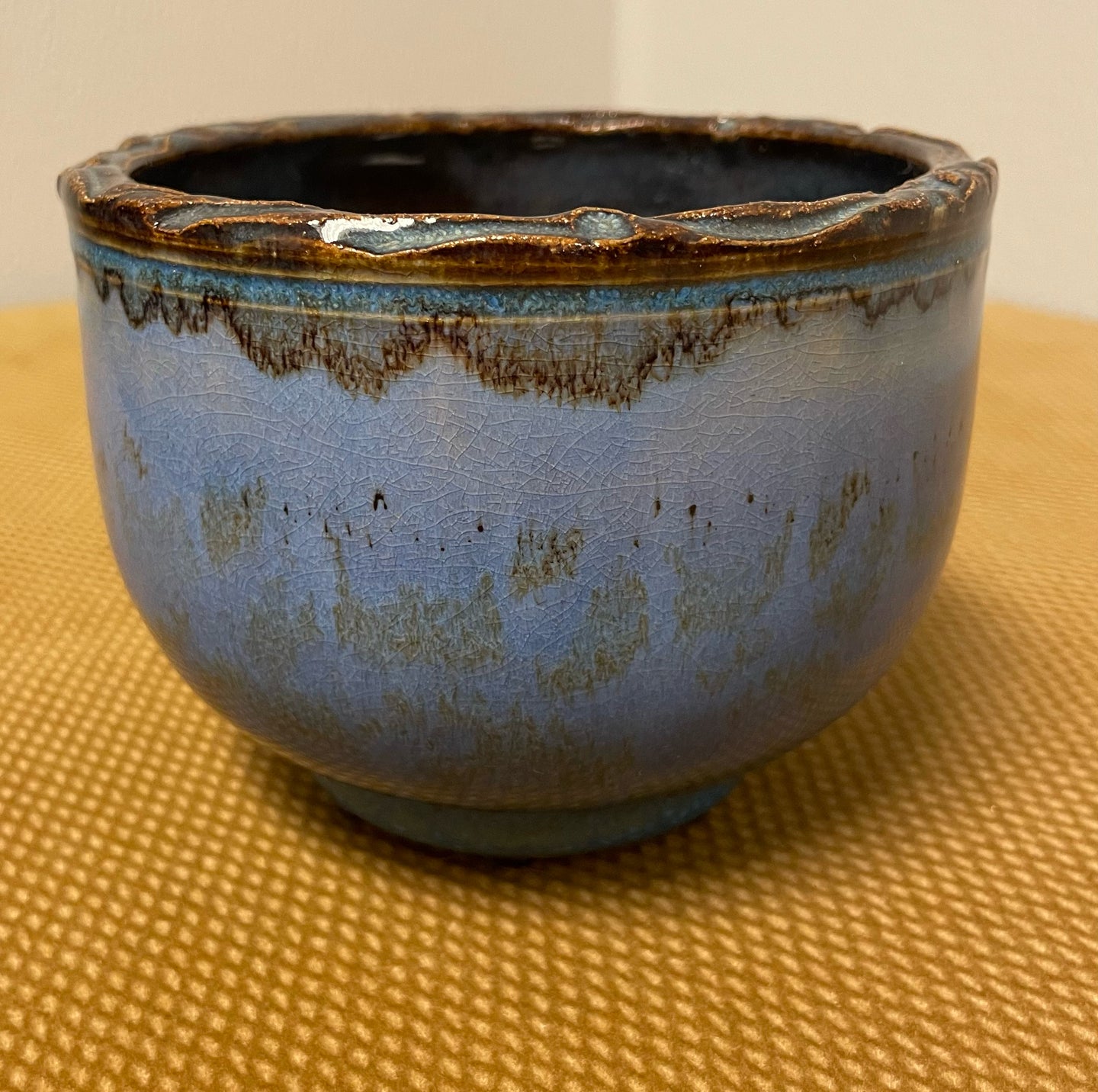 Blue Glazed Ceramic Bowl, signed