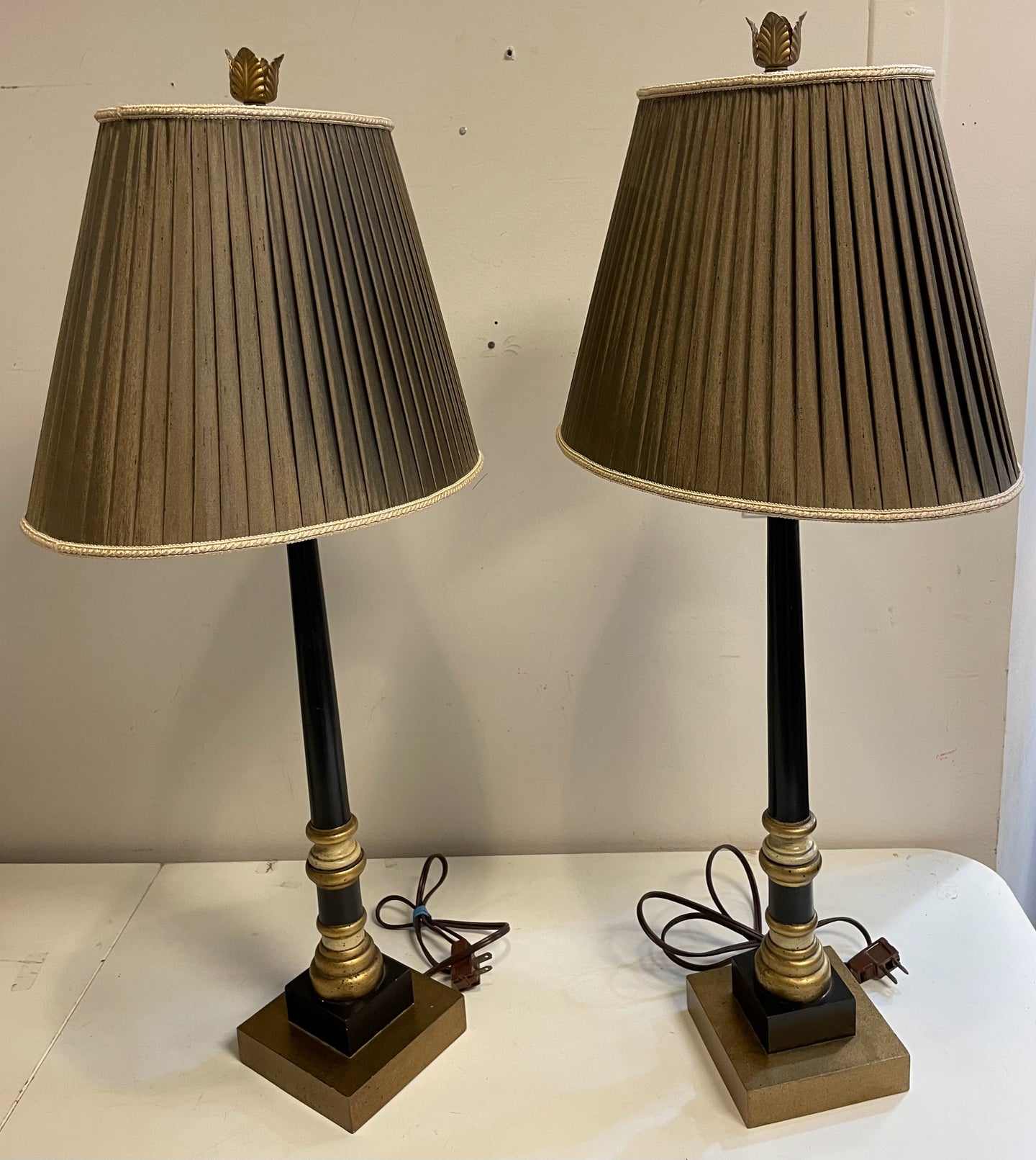 Pair of Black & Gold Vintage  Buffet Lamps from Lampcrafters