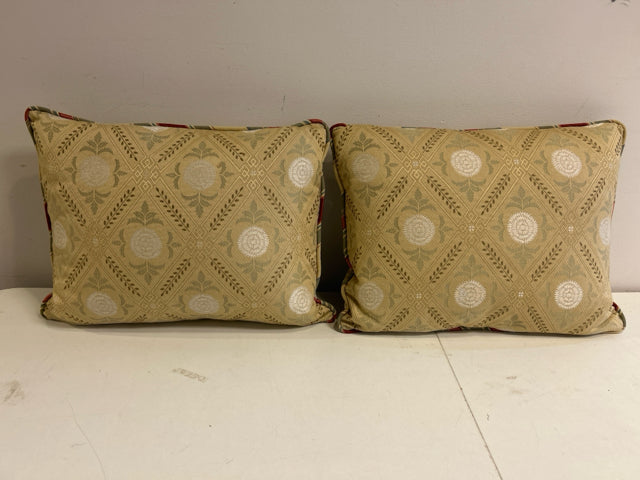 Pair of Gold Patterned Pillows with Faux Velvet Back