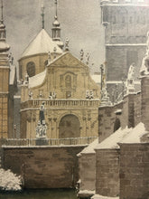 Load image into Gallery viewer, Framed Watercolor Charles Bridge in Prague Covered in Snow
