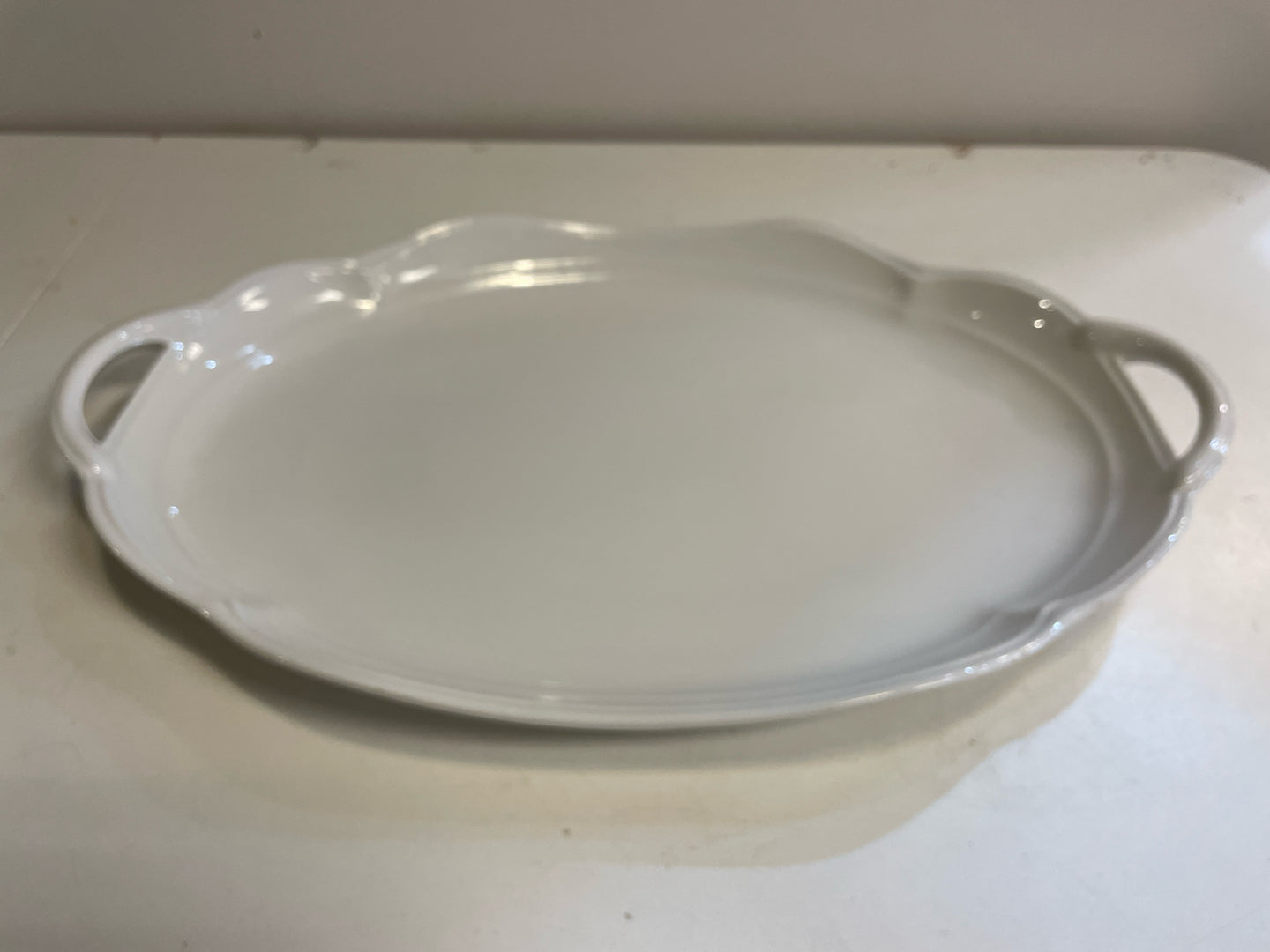 Large White Ceramic Serving Tray with  Handles