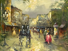 Load image into Gallery viewer, Gold Framed Oil of Victorian Street Scene by Walter Blesh, signed
