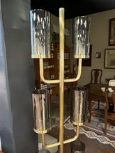 Load image into Gallery viewer, Gold Floor Lamp with 6 Smoke Glass Hurricanes from Mitchell Gold + Bob Williams
