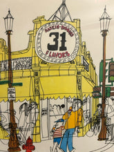 Load image into Gallery viewer, Framed Caricature  Print Street Scene, Evanston Baskin Robbins 31 Flavors  by Ron Crawford

