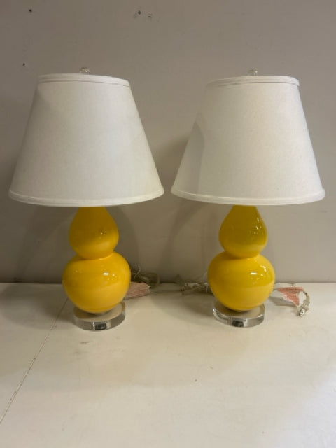 Pair of Yellow Gourd Lamps with Lucite Base