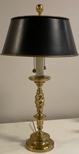Load image into Gallery viewer, Brass Candlestick Table Lamp with Black Tole Shade
