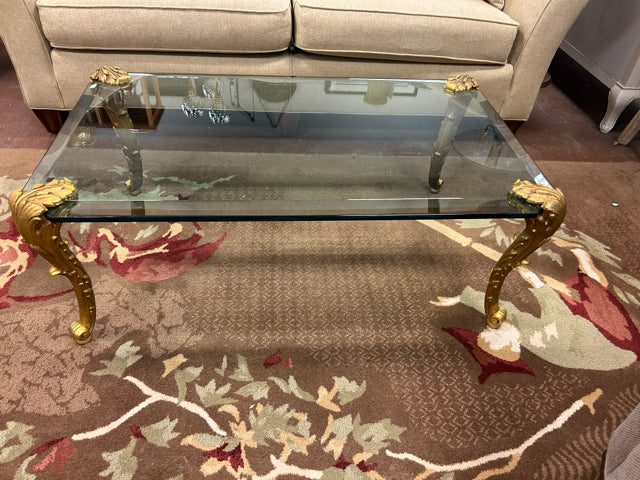 Louis XV Style Beveled Glass Top Coffee Table with Gilded Legs from P.E. Guerin Inc., New York