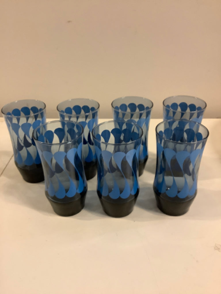 Seven Vintage Blue Swirl Glasses from Libbey Apollo