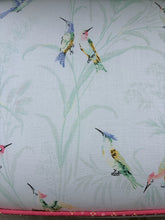 Load image into Gallery viewer, Pair of Vintage Bent Bamboo/Rattan Arm Chairs with Cushions Featuring Birds &amp; Reed Upholstery

