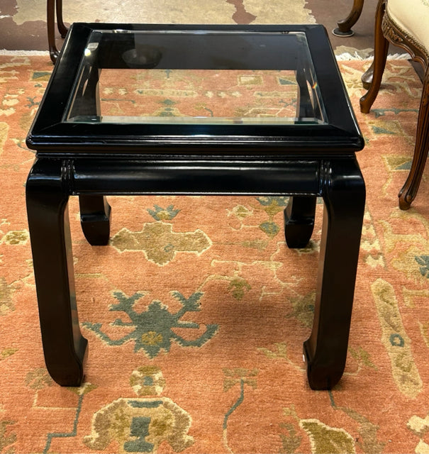 Black Lacquered Rosewood Ming Style Beveled Glass Top Accent Table