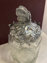 Load image into Gallery viewer, Glass &amp; Pewter Lidded Jar with Butterfly from Arthur Court
