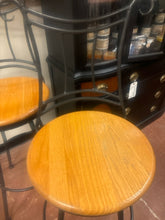 Load image into Gallery viewer, Pair of Iron Swivel Barstools with Wood Seats
